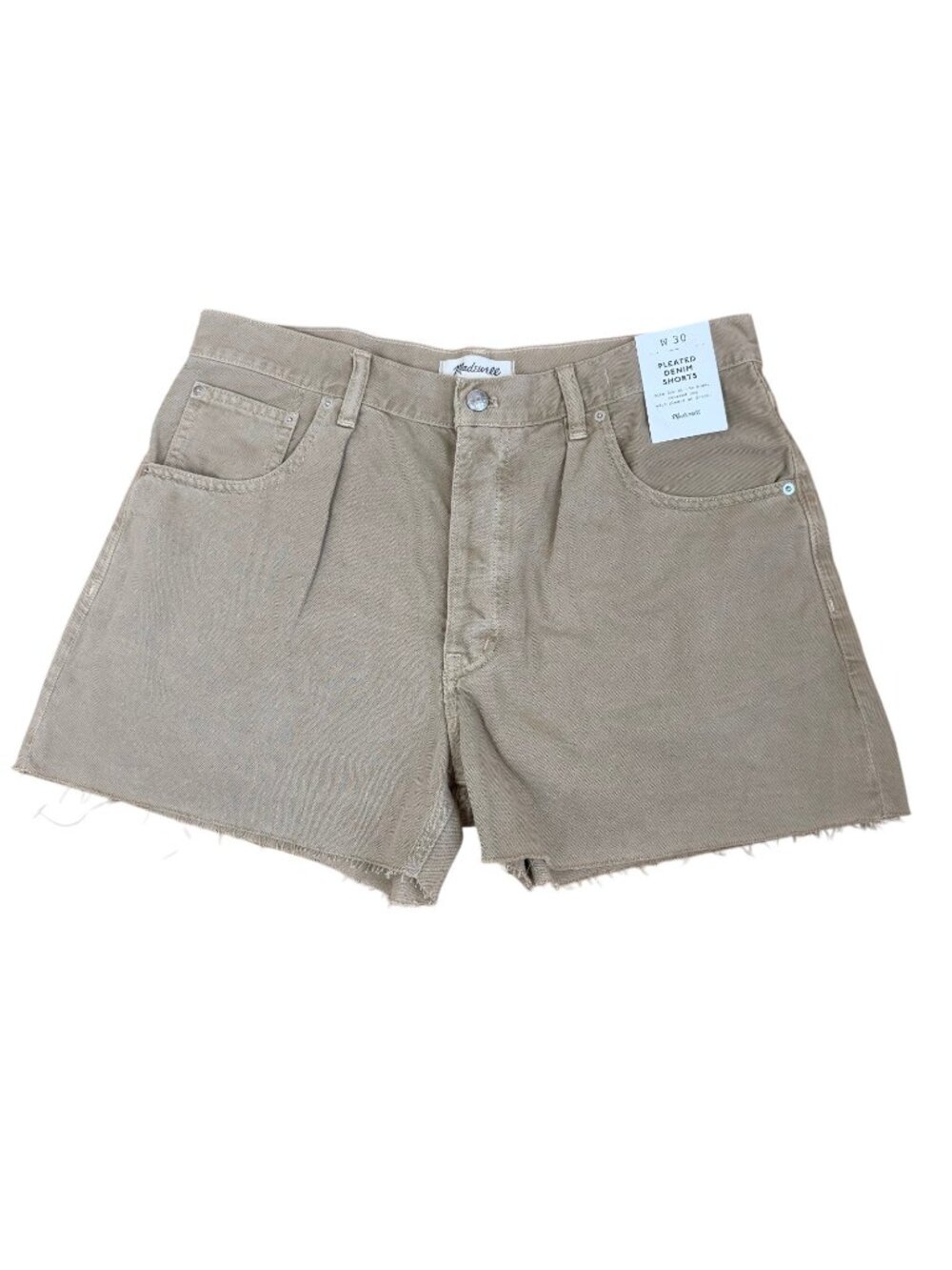 Madewell Denim Shorts Khaki Pleated Button Fly (30) NWT